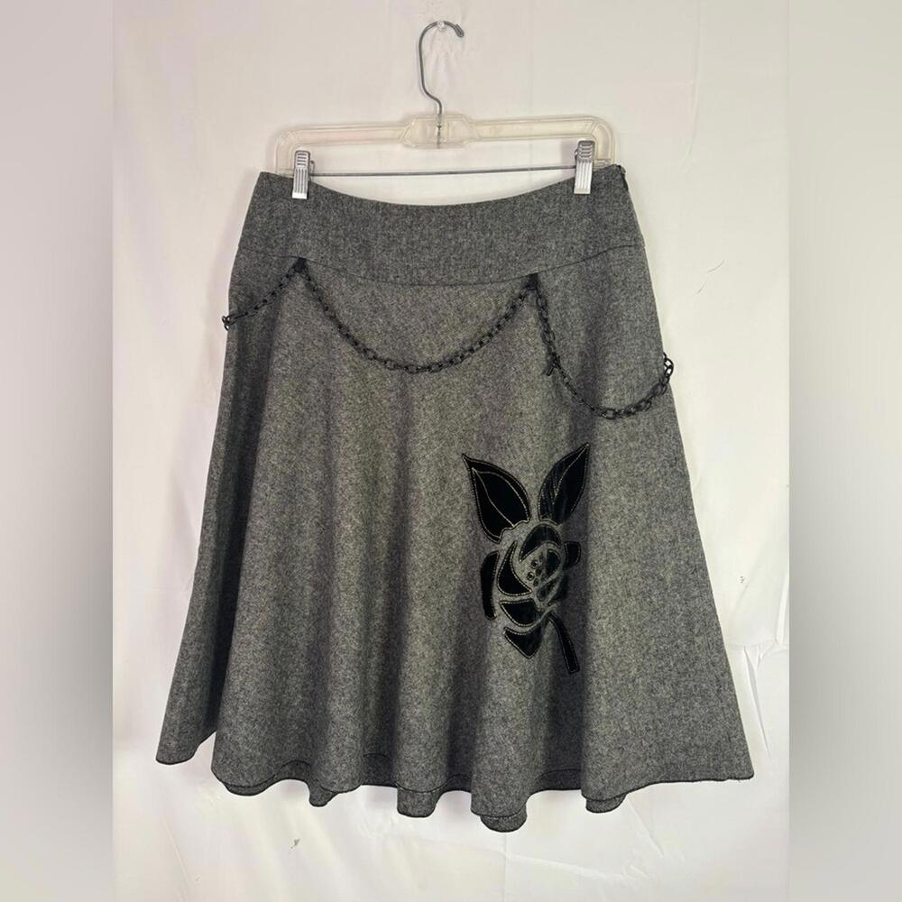 Unique‎ RARE Gray Wool Blend Chain Detail Whimsigoth A Line Skirt Size M-L